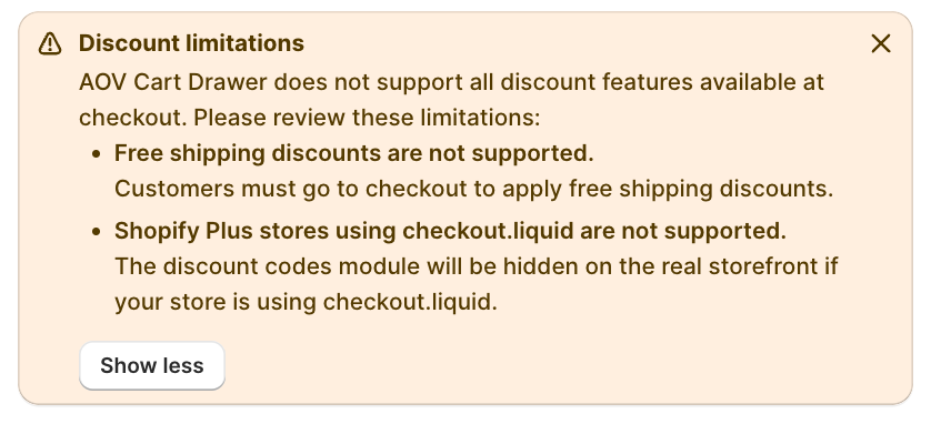 Discount codes settings