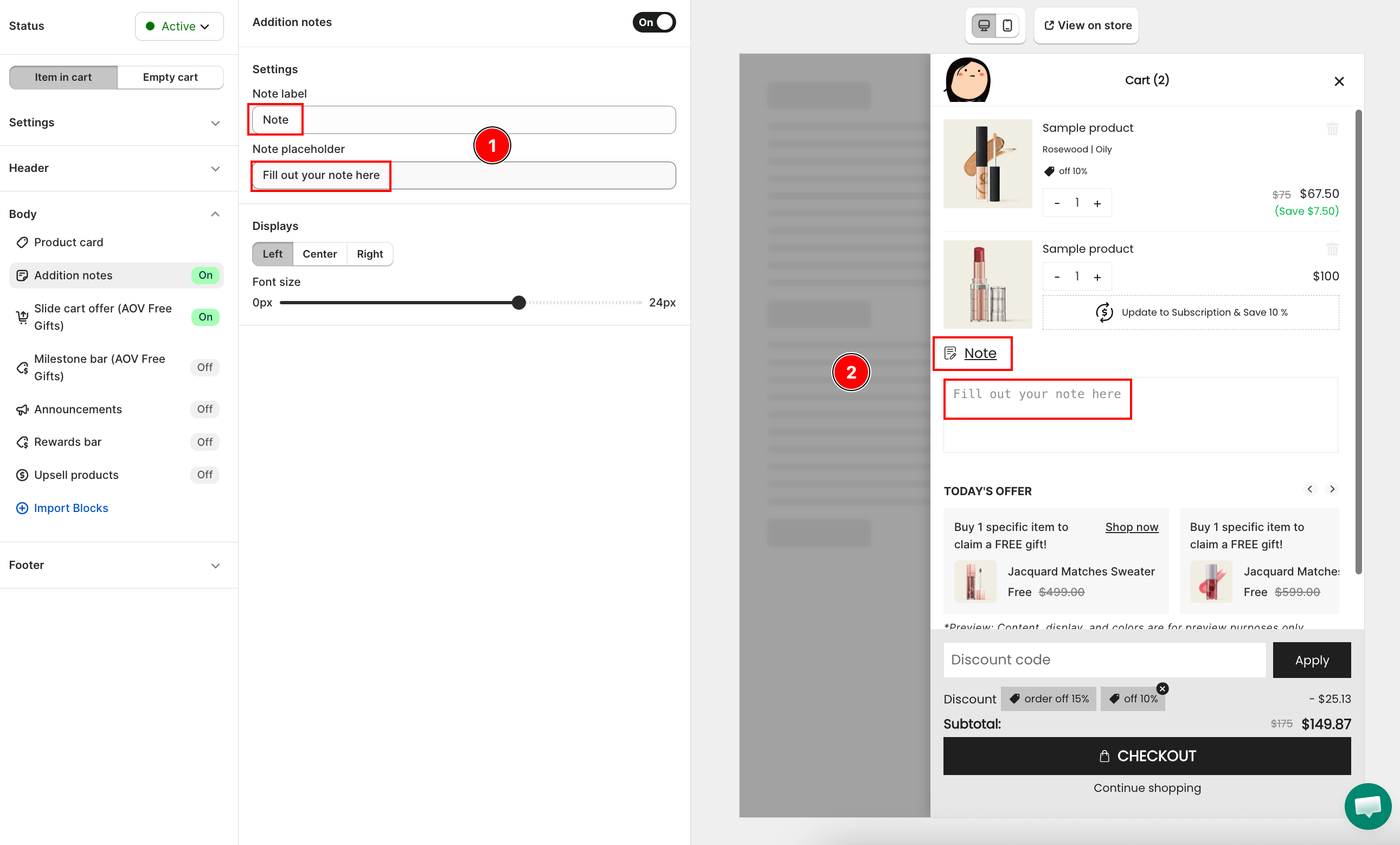 Note label setting