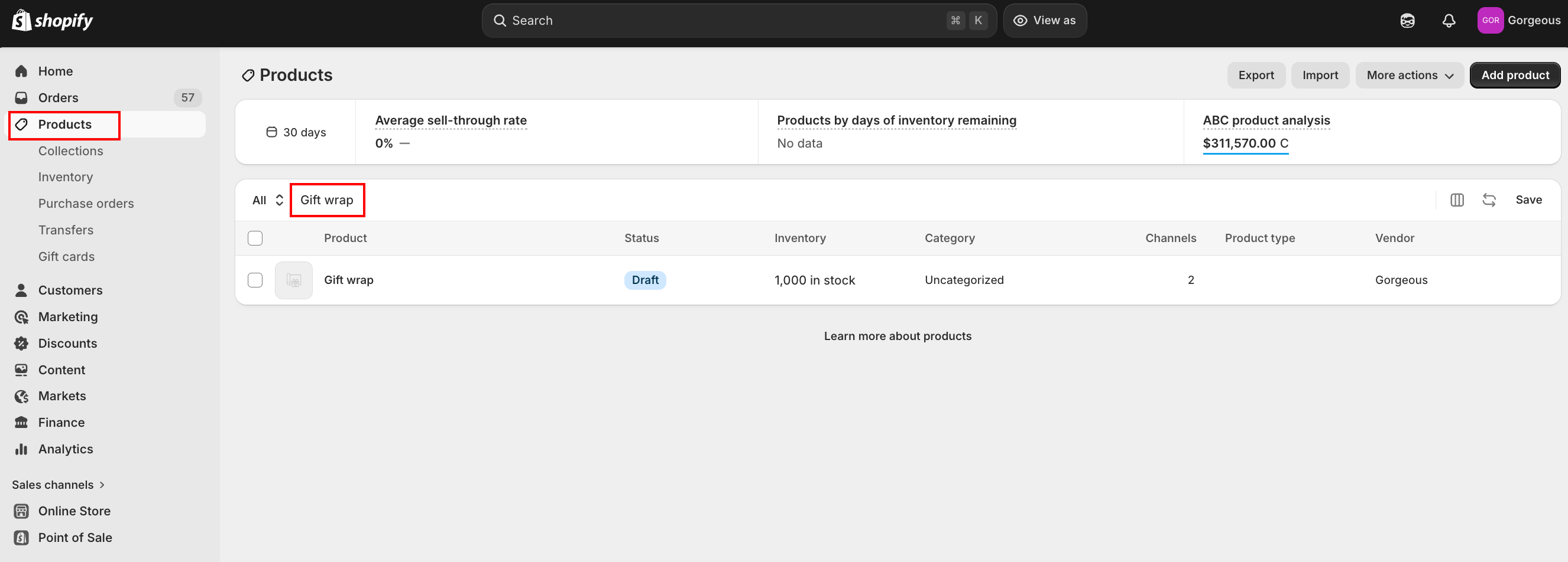 Gift wrap product in Shopify Admin