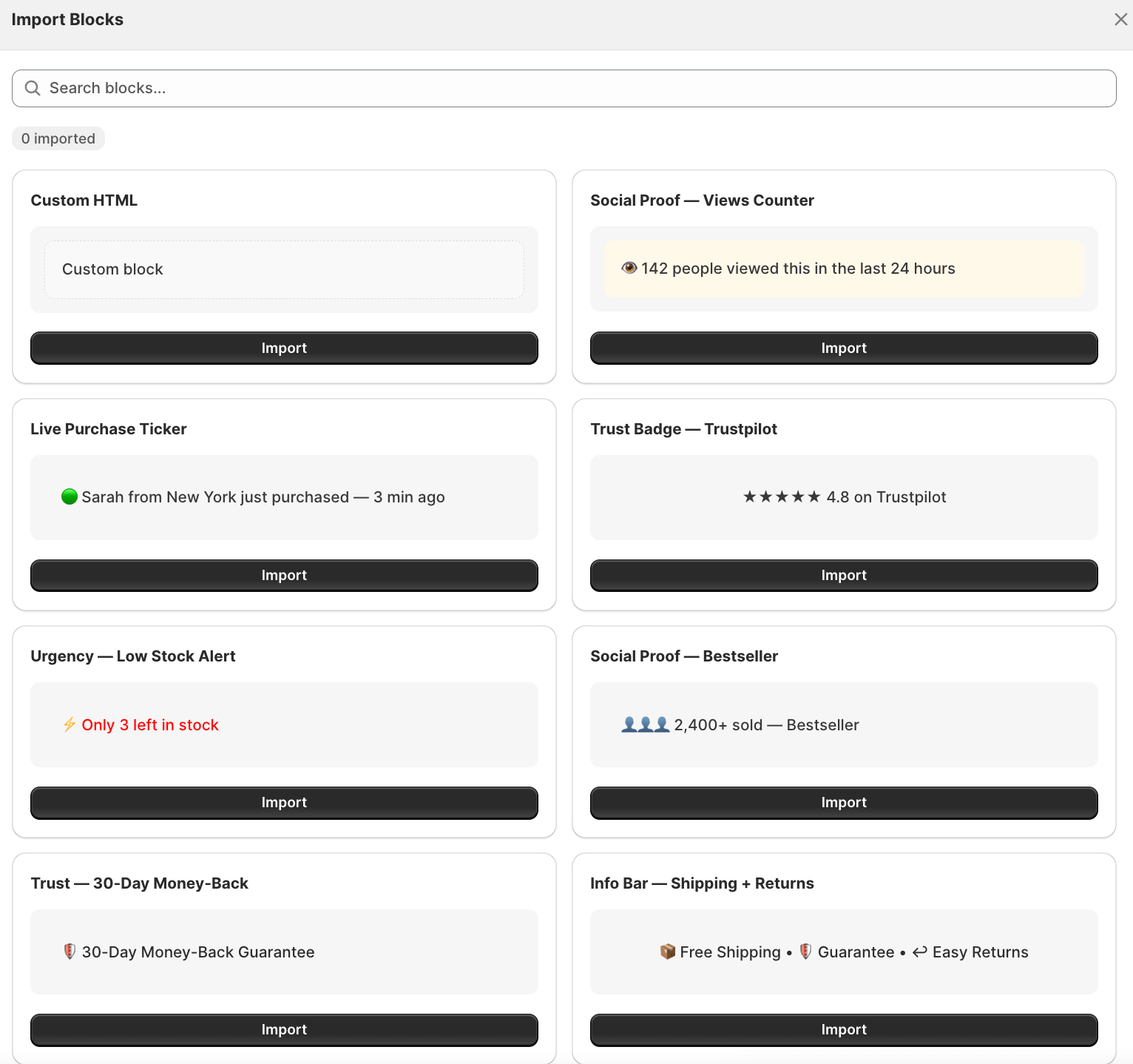 Import blocks library part 1