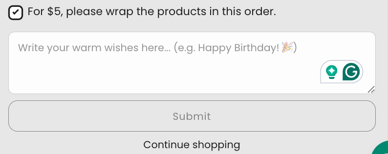 Gift note in cart drawer