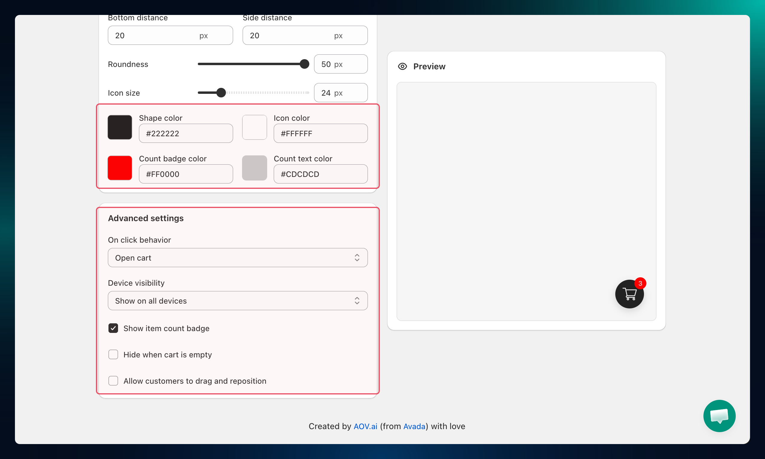 Colors and advanced settings