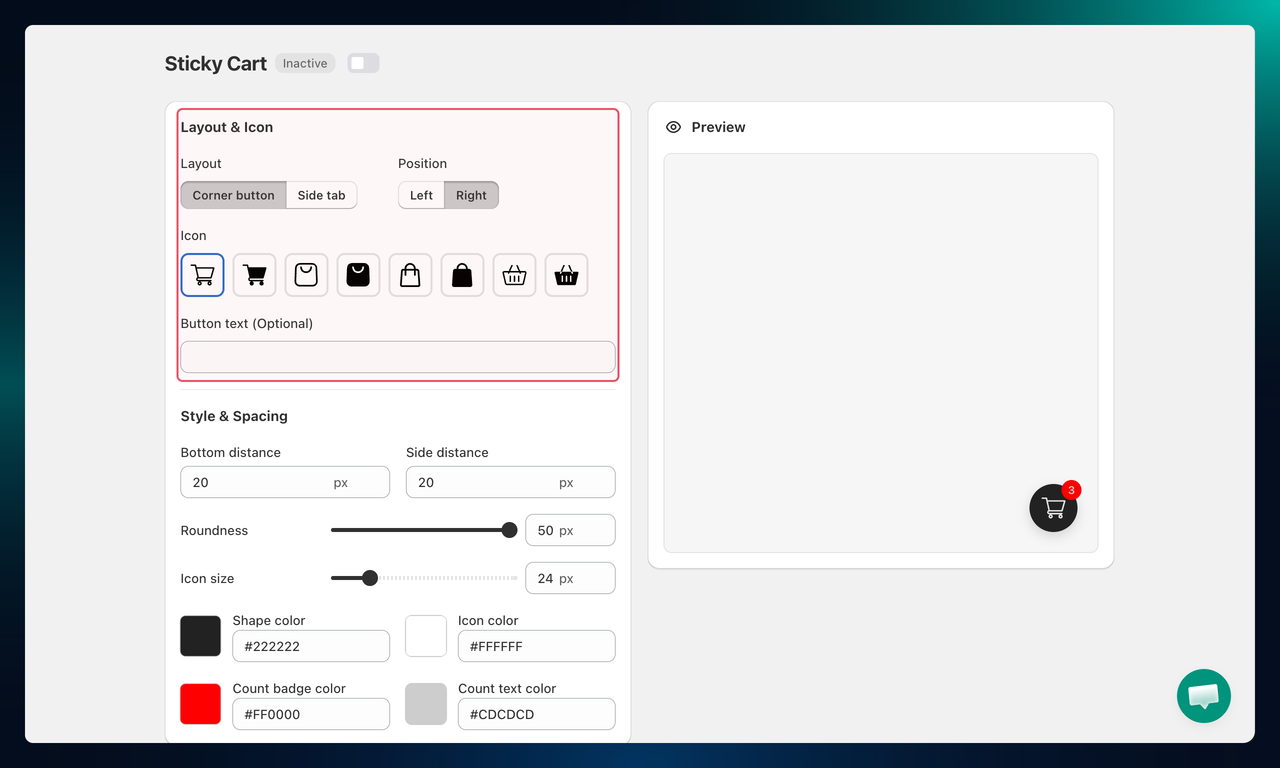Layout and position settings