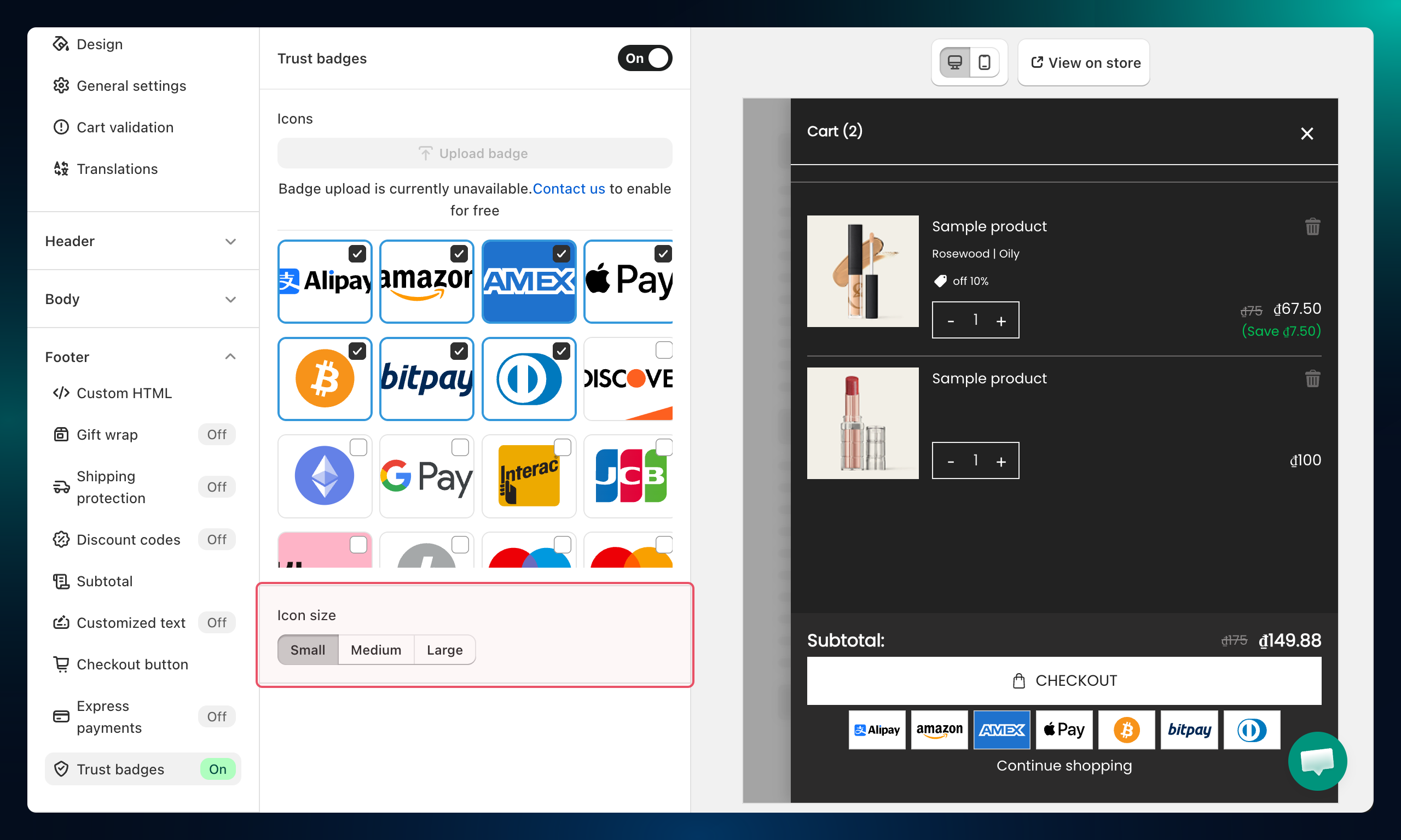 Upload badge and icon size