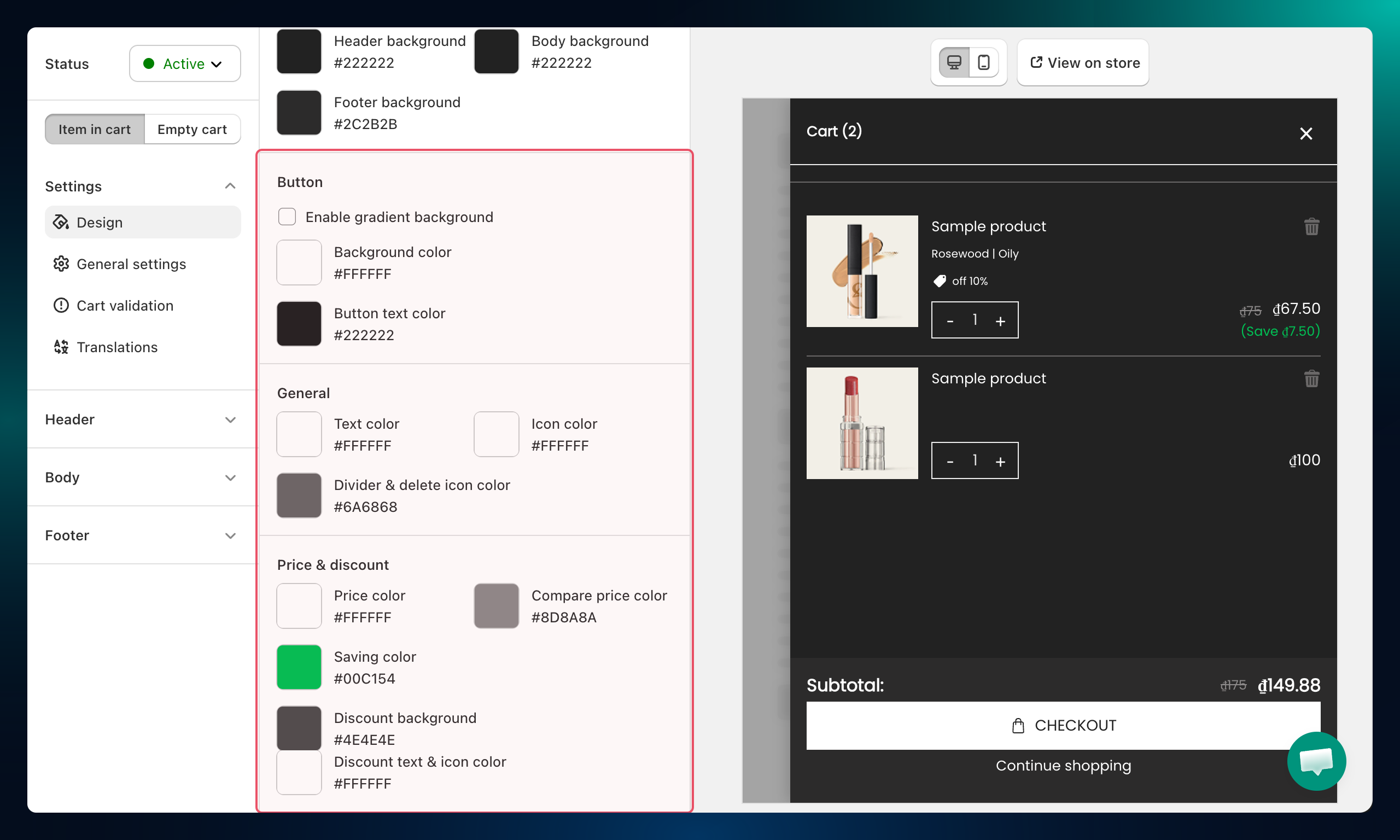 Button and price colors