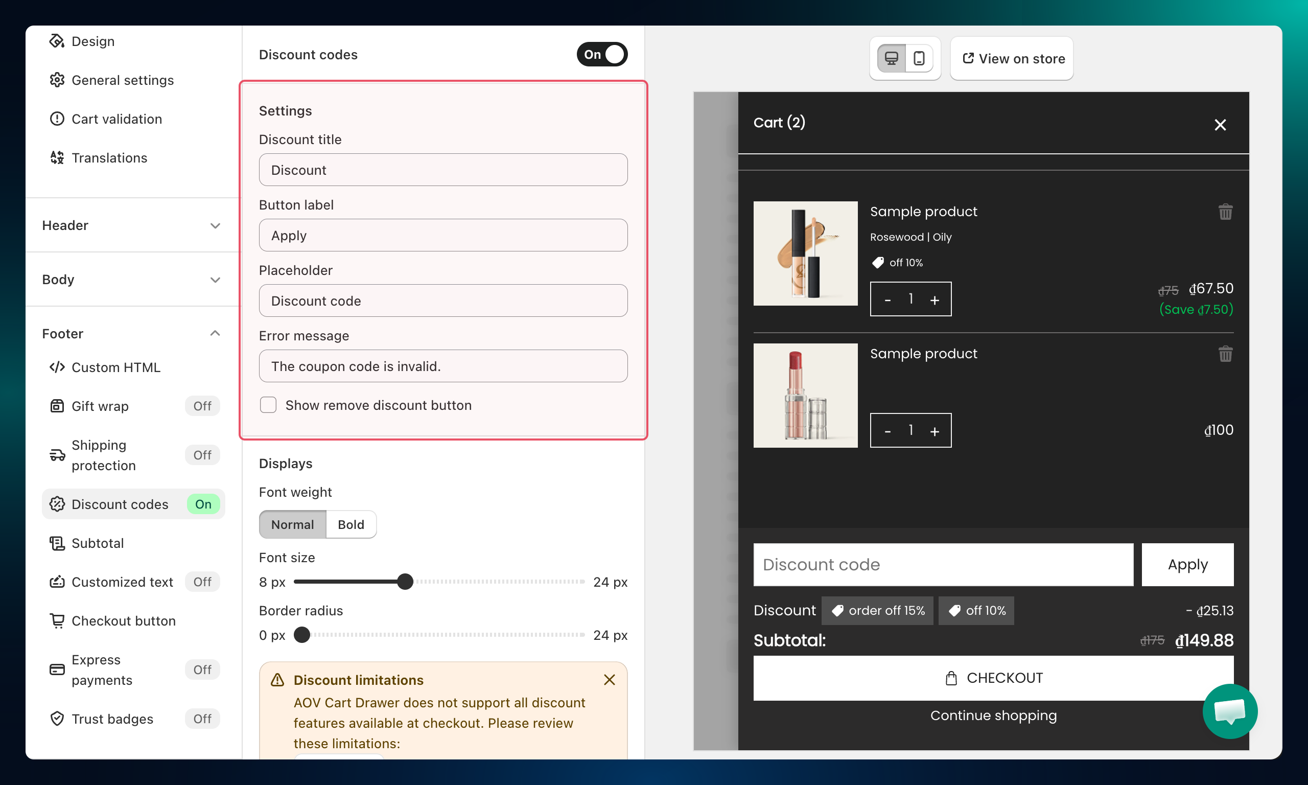 Discount codes labels and text