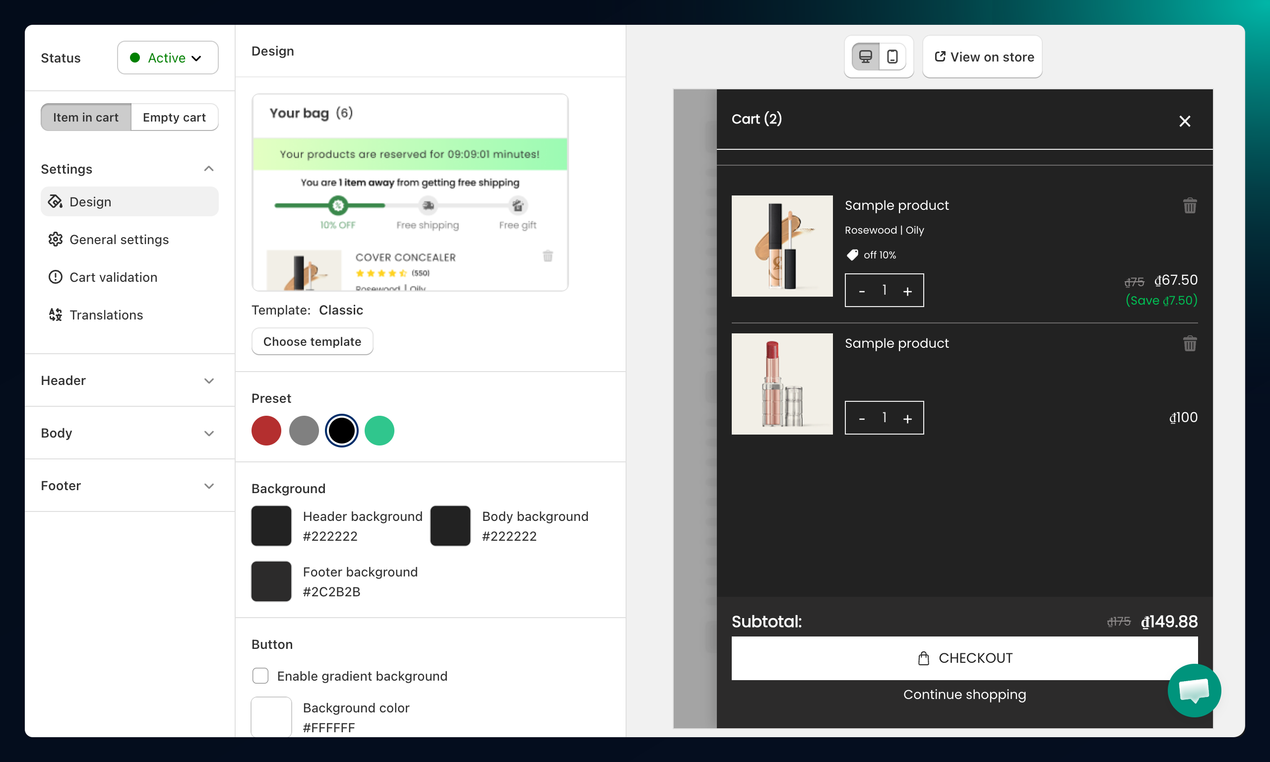 Cart Editor main view