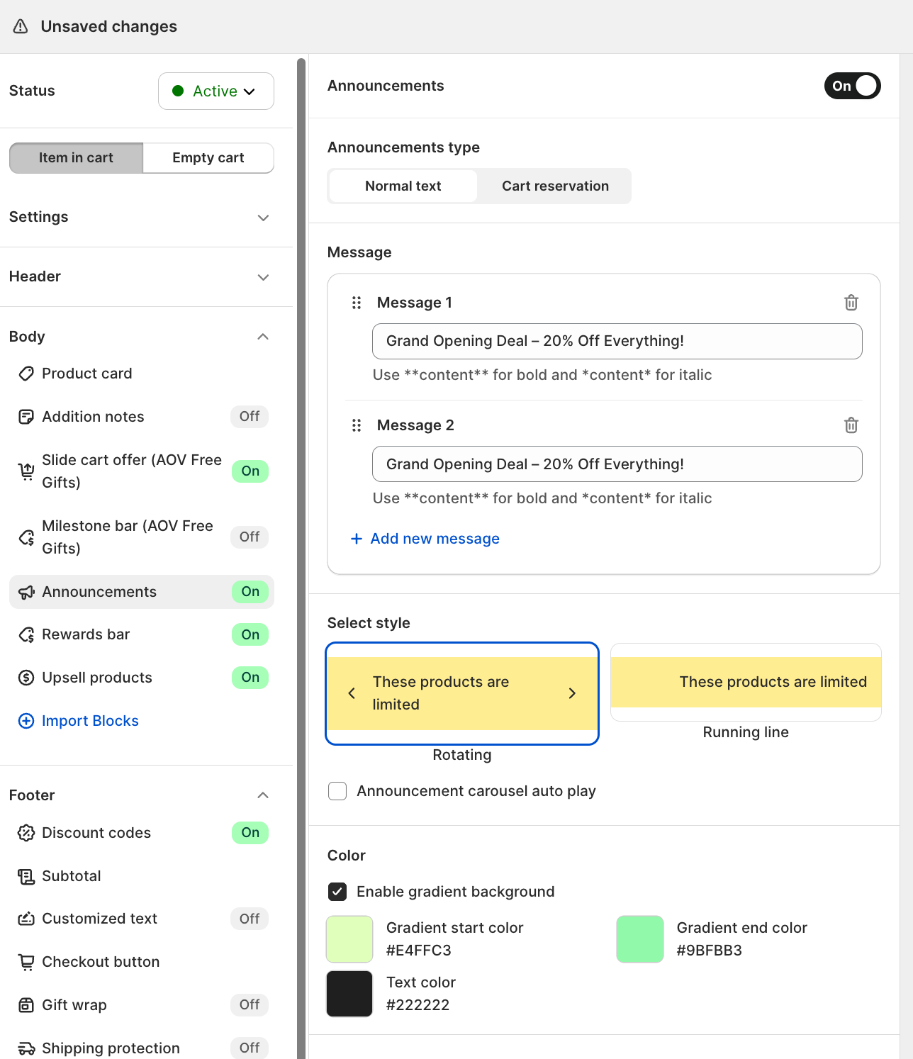Normal text settings